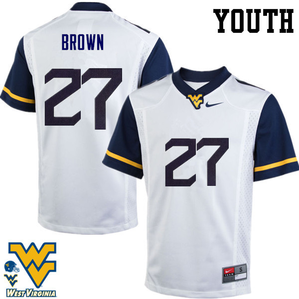 Youth #27 E.J. Brown West Virginia Mountaineers College Football Jerseys-White